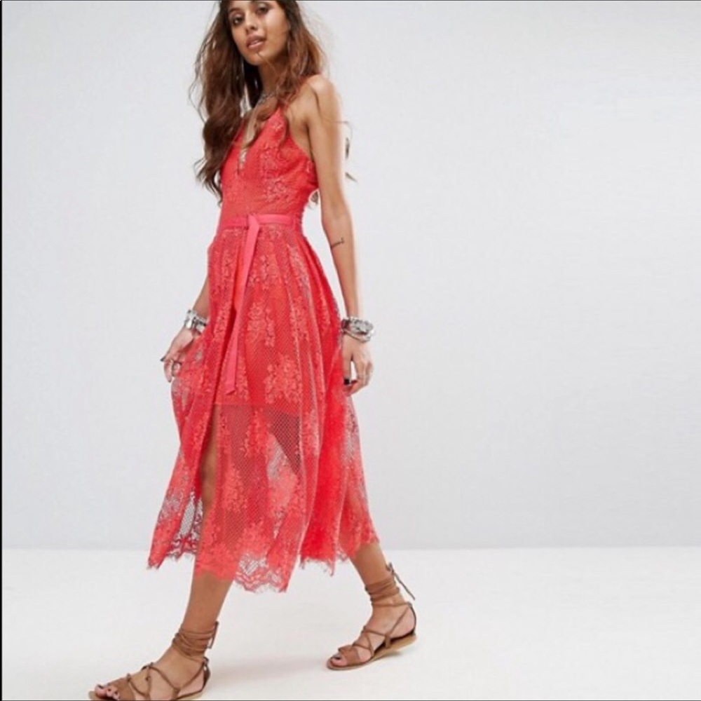 NWT Free People red pink lace midi dress - Picture 6 of 6